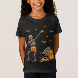 Dabbing Skeleton Eating Pizza Scary Pumpkins Skull T Shirt