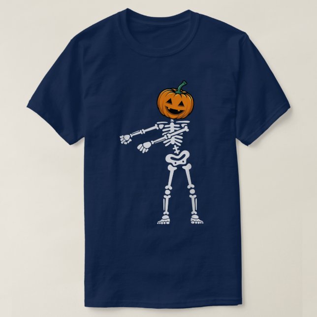 Dabbing Skeleton Floss Dance Pumpkin Ansikte Funny T Shirt (Design framsida)