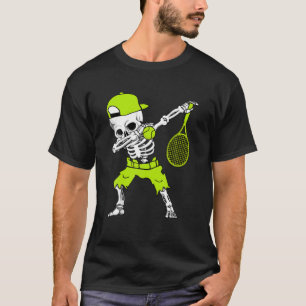 Dabbing Skeleton Funny Tennis Halloween Sport Play T Shirt