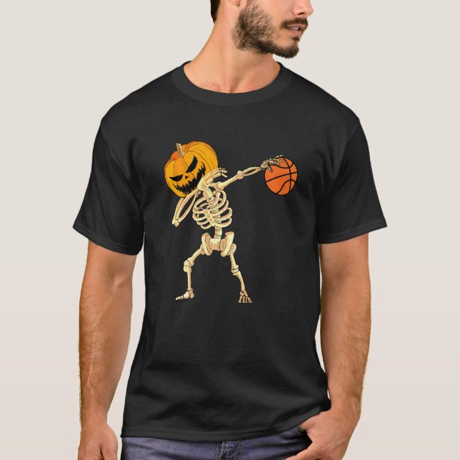 Dabbing Skeleton Halloween Costume Basketball Mamm T Shirt (Framsida)