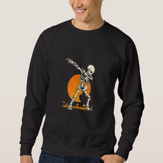 Dabbing Skeleton  Halloween Costume Spooky Season Lång Ärmad Tröja (Framsida)