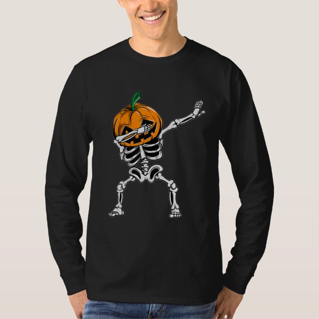 Dabbing Skeleton Halloween Ghost Party Costume Pum T Shirt (Framsida)