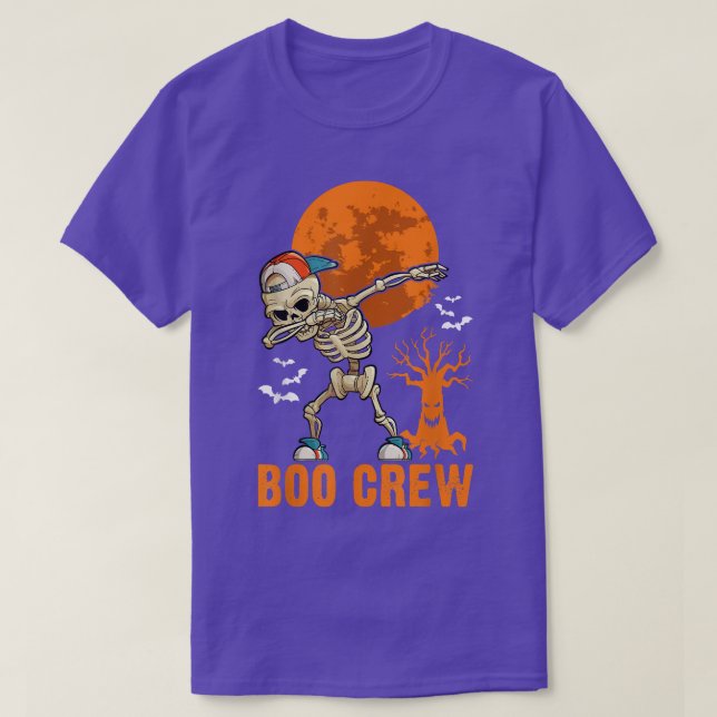 Dabbing Skeleton, Halloween, Orange Måne, Boo Crew T Shirt (Design framsida)