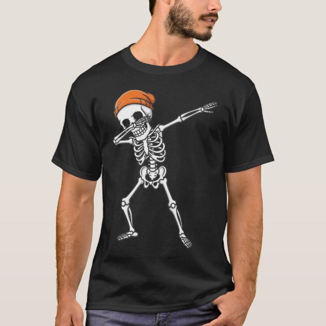 Dabbing Skeleton Halloween Skull Rib Cage Dab T Shirt (Framsida)