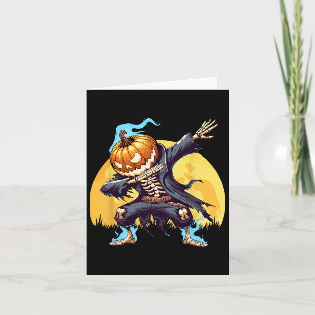 Dabbing Skeleton Headless Pumpkin Dance Boys H Kort (Framsida)