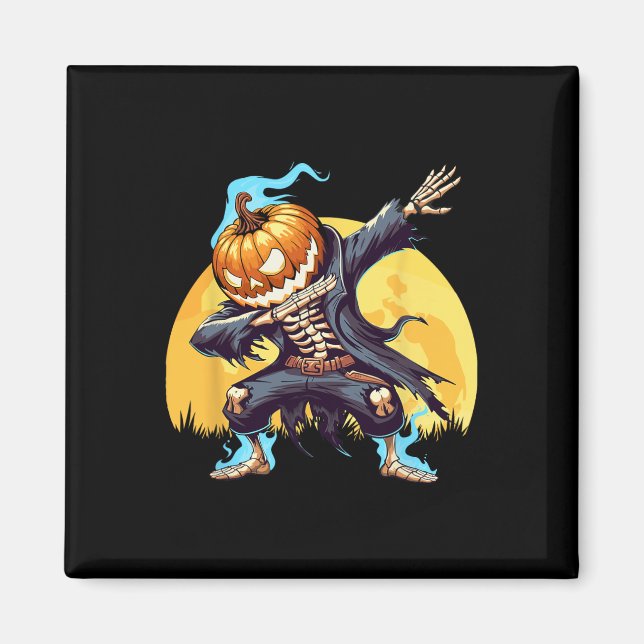 Dabbing Skeleton Headless Pumpkin Dance Boys H Magnet (Framsidan)