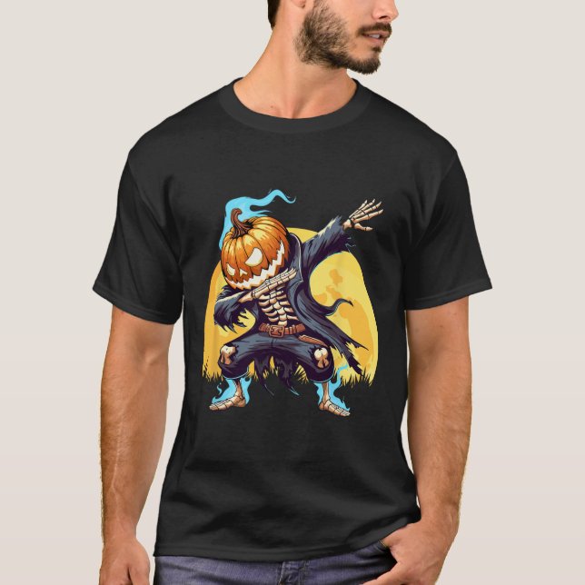 Dabbing Skeleton Headless Pumpkin Dance Boys H T Shirt (Framsida)