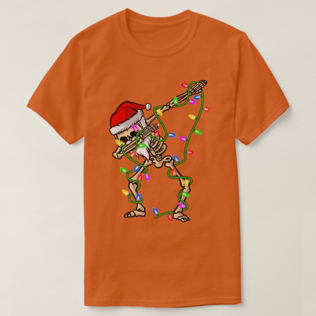 Dabbing Skeleton Julafton Ljus Funny Santa Skeleto T Shirt (Design framsida)