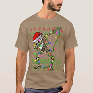 Dabbing Skeleton Julafton Ljus Ugly Santa Skeleton T Shirt