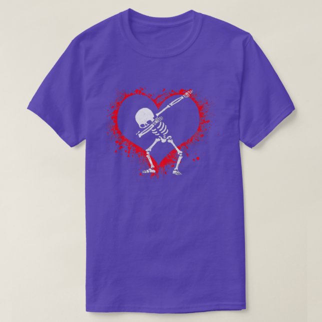 Dabbing Skeleton Kids Heart Dab Boys Funny Valent T Shirt (Design framsida)