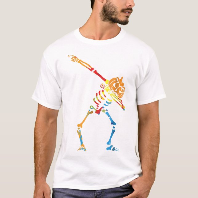Dabbing Skeleton Lazy Costume Pumpkin Head Ironic T Shirt (Framsida)