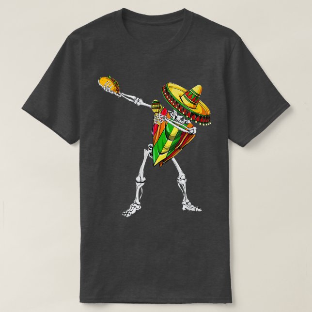 Dabbing Skeleton Meican Poncho Cinco De Mayo Sombr T Shirt (Design framsida)