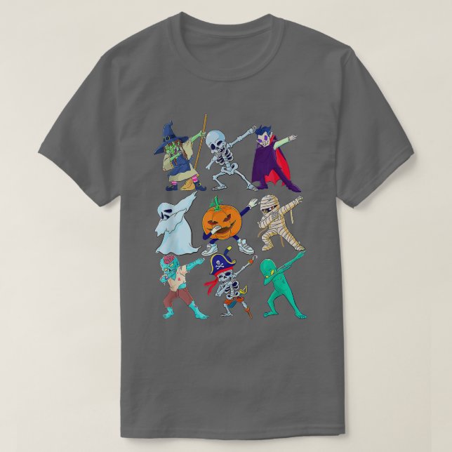 Dabbing Skeleton Monsters Funny Halloween Boys Gir T Shirt (Design framsida)