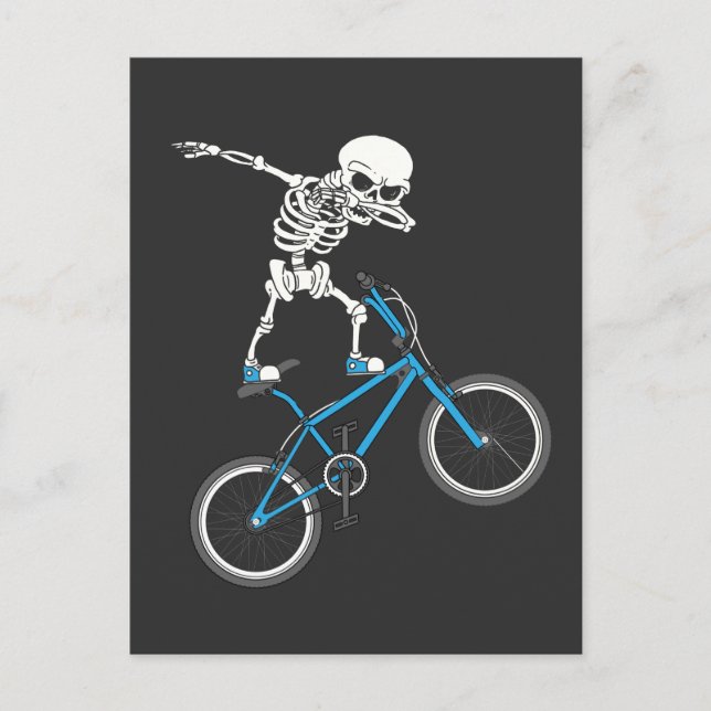 Dabbing Skeleton mtb Bicycle BMX Roligt Vykort (Framsida)