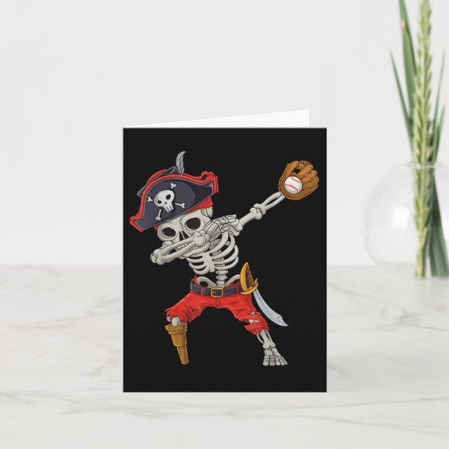 Dabbing Skeleton Pirat Baseball Funny Halloween S Kort (Framsida)