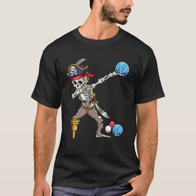 Dabbing Skeleton Pirat Bocce Boll Boccie Hallowee T Shirt (Framsida)