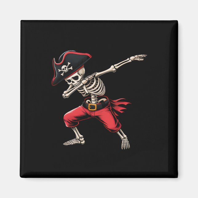Dabbing Skeleton Pirat Boys Kids Funny Halloween Magnet (Framsidan)