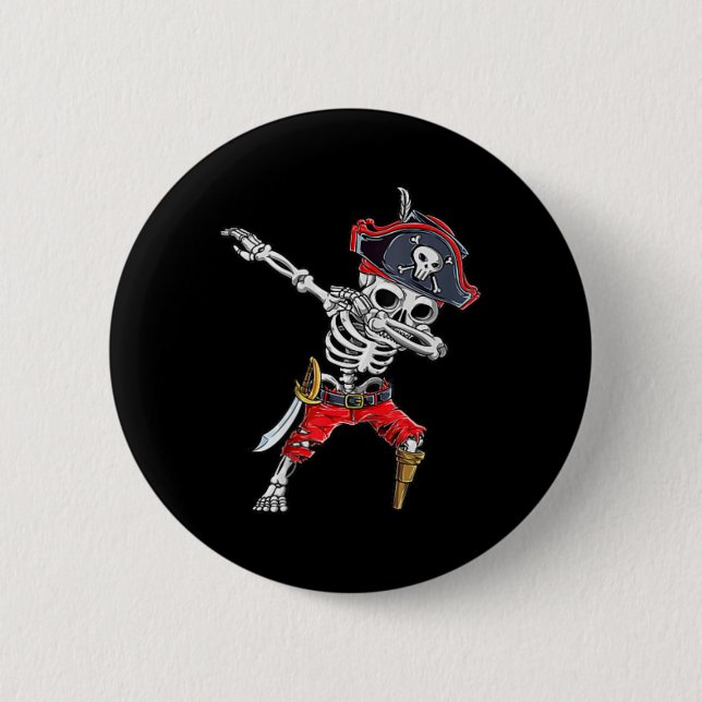 Dabbing Skeleton Pirat Funny Halloween Kids Jolly Knapp (Framsida)