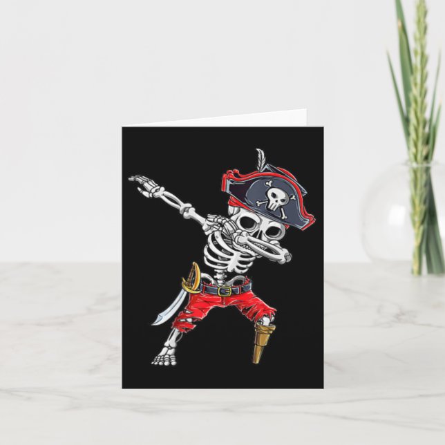 Dabbing Skeleton Pirat Funny Halloween Kids Jolly Kort (Framsida)