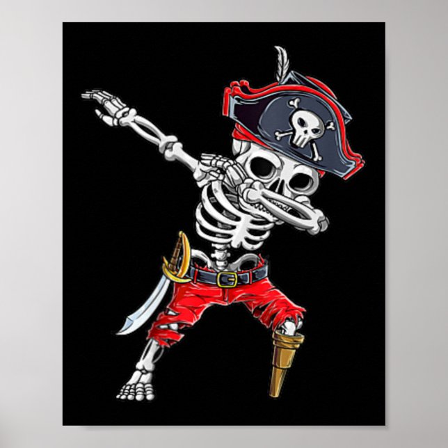 Dabbing Skeleton Pirat Funny Halloween Kids Jolly Poster (Framsidan)