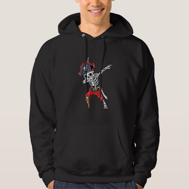Dabbing Skeleton Pirat Halloween Jolly Roger Hoodie (Framsida)