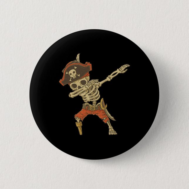 Dabbing Skeleton Pirat Halloween Kids Jolly Roger Knapp (Framsida)
