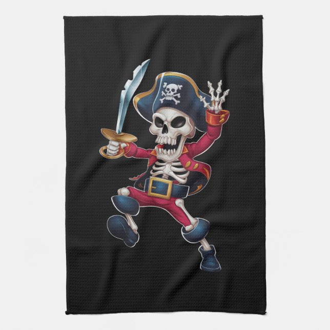 Dabbing Skeleton Pirat Halloween Kids Jolly Roger Kökshandduk (Vertikal)