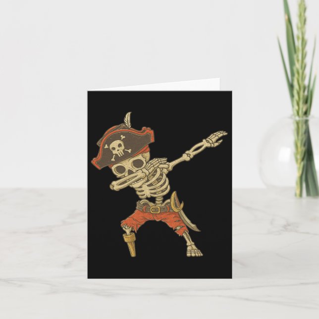 Dabbing Skeleton Pirat Halloween Kids Jolly Roger Kort (Framsida)