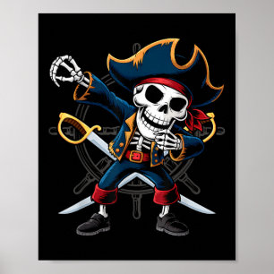 Dabbing Skeleton Pirat Halloween Kids Jolly Roger Poster
