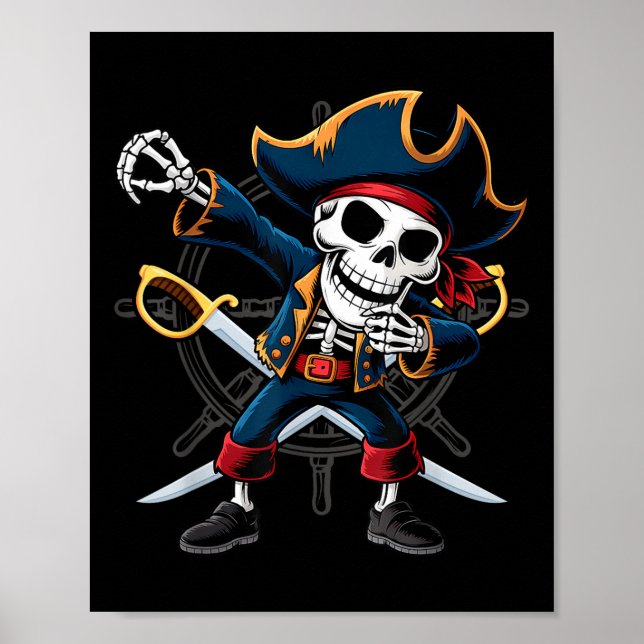 Dabbing Skeleton Pirat Halloween Kids Jolly Roger Poster (Framsidan)