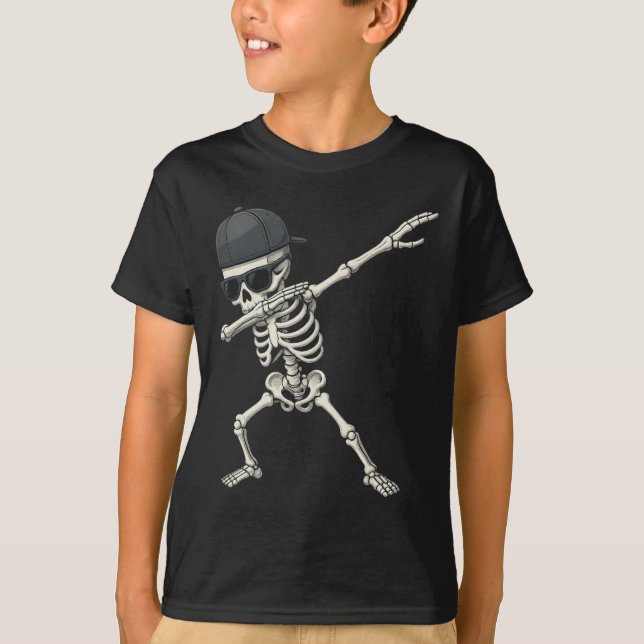 Dabbing Skeleton Pirat Halloween Kids Jolly Roger T Shirt (Framsida)