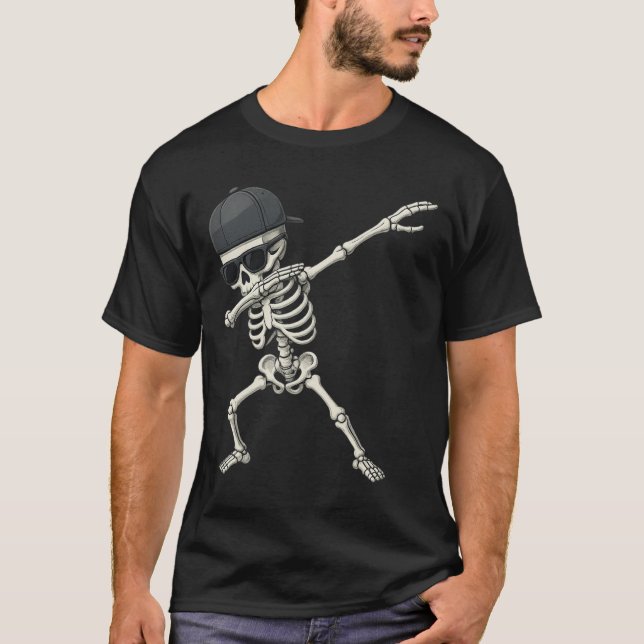 Dabbing Skeleton Pirat Halloween Kids Jolly Roger T Shirt (Framsida)