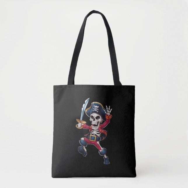 Dabbing Skeleton Pirat Halloween Kids Jolly Roger Tygkasse (Framsida)