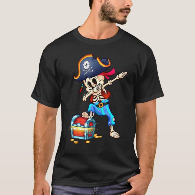 Dabbing Skeleton Pirat Halloween T Shirt (Framsida)