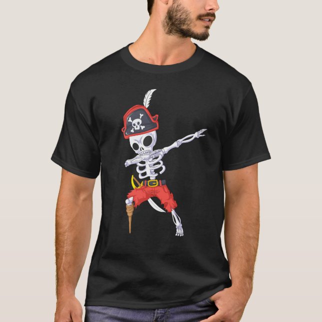 Dabbing Skeleton Pirat Jolly Roger T Shirt (Framsida)