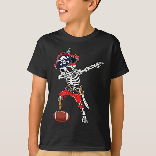 Dabbing Skeleton Pirat och Footll Ll Halloween Co T Shirt (Framsida)