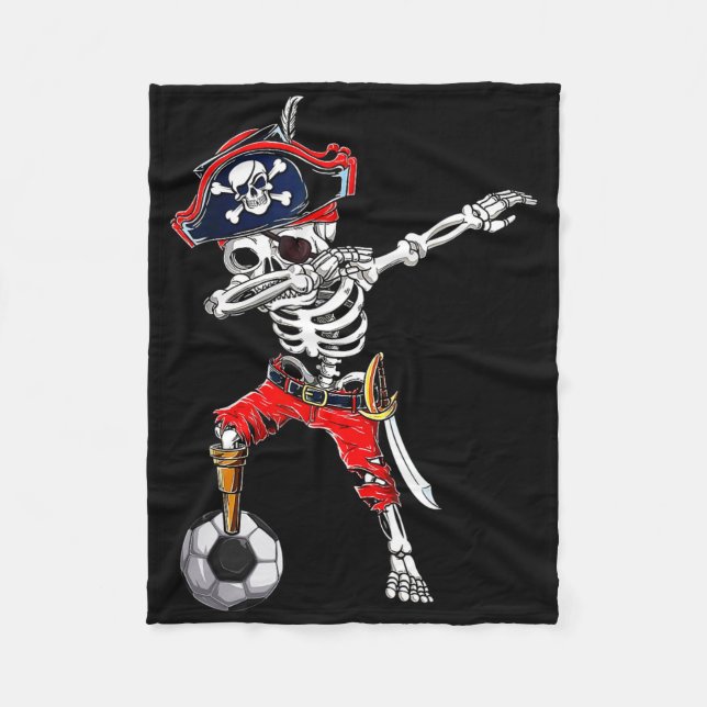 Dabbing Skeleton Pirat och Soccer Ll Halloween Co Fleecefilt (Framsidan)