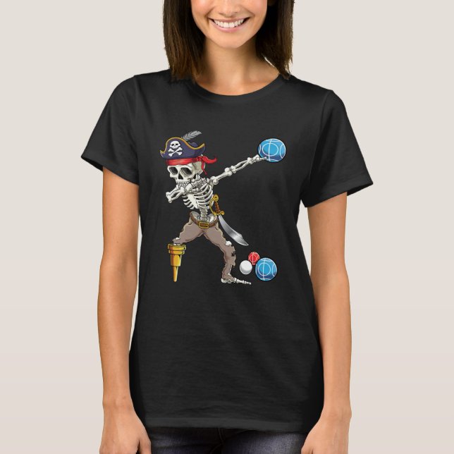 Dabbing Skeleton Pirate Bocce Ball Boccie Hallowee T Shirt (Framsida)