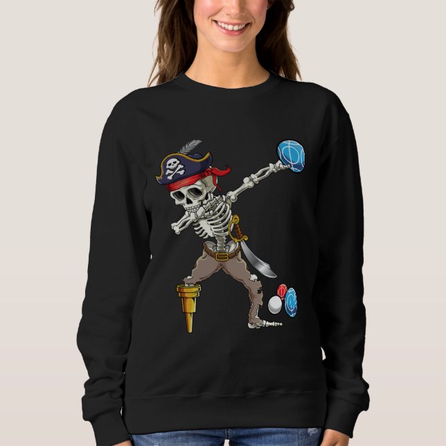 Dabbing Skeleton Pirate Bocce Ball Boccie Hallowee T Shirt (Framsida)