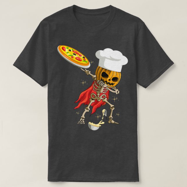 Dabbing Skeleton pizzagkock Halloween Scary Pumpki T Shirt (Design framsida)