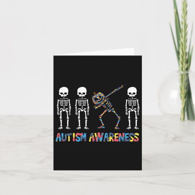 Dabbing Skeleton Pumpkin Autism Awareness Hallowee Kort (Framsida)