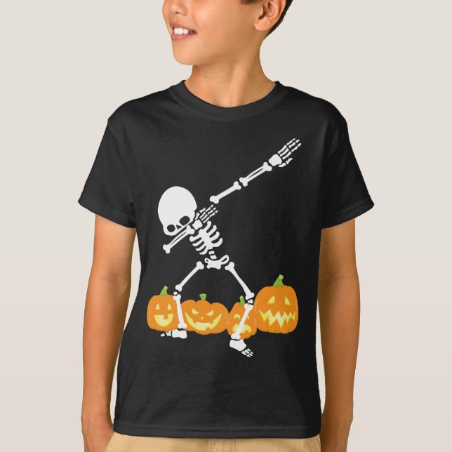 Dabbing Skeleton Pumpkin Fält Halloween Spooky T Shirt (Framsida)