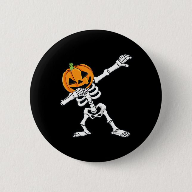 Dabbing Skeleton Pumpkin Head Roligt Halloween Dab Knapp (Framsida)