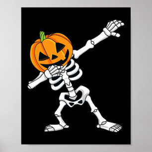 Dabbing Skeleton Pumpkin Head Roligt Halloween Dab Poster