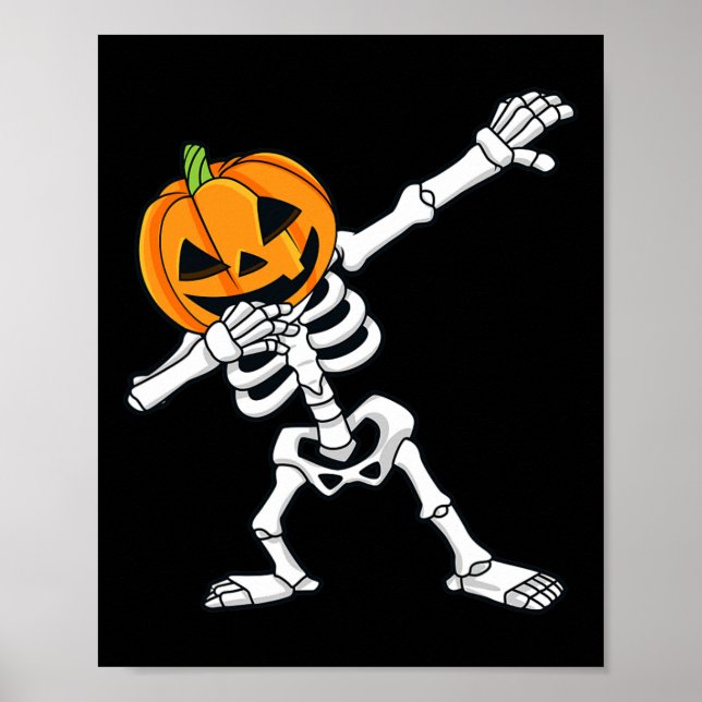 Dabbing Skeleton Pumpkin Head Roligt Halloween Dab Poster (Framsidan)