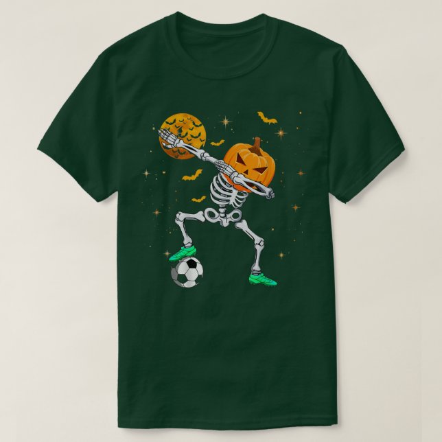 Dabbing Skeleton Pumpkin Soccer Halloween Boys Gir T Shirt (Design framsida)