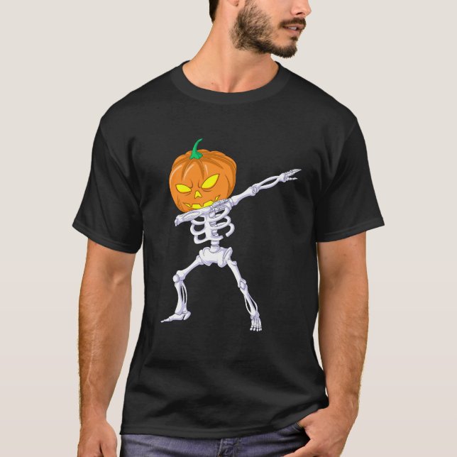 Dabbing Skeleton Pumpkin T Shirt (Framsida)