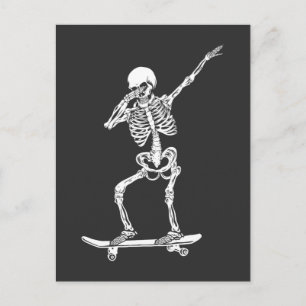 Dabbing Skeleton Retro Skateboard Vykort