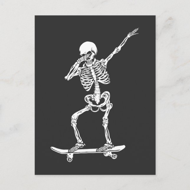 Dabbing Skeleton Retro Skateboard Vykort (Framsida)