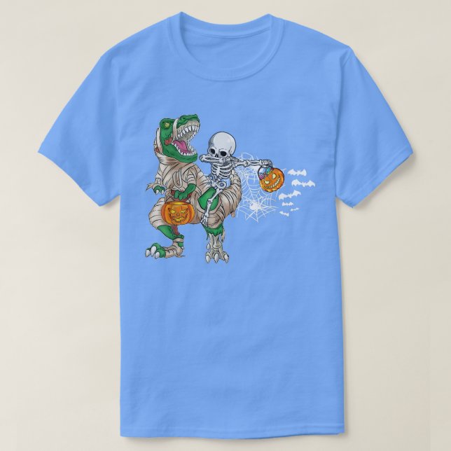 Dabbing Skeleton Riding Mummy Dinosaur T re Hallow Shirt (Design framsida)